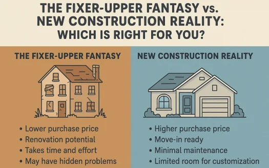 Infographic: The Fixer-Upper Fantasy vs. New Construction Reality: Which Is Right for You?