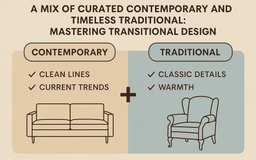 Infographic: A Mix of Curated Contemporary and Timeless Traditional: Mastering Transitional Design