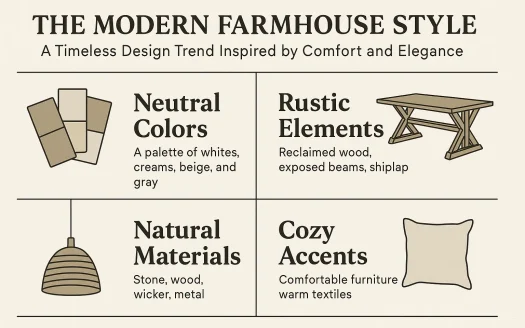 Infographic: The Modern Farmhouse Style: A Timeless Design Trend Inspired by Comfort and Elegance