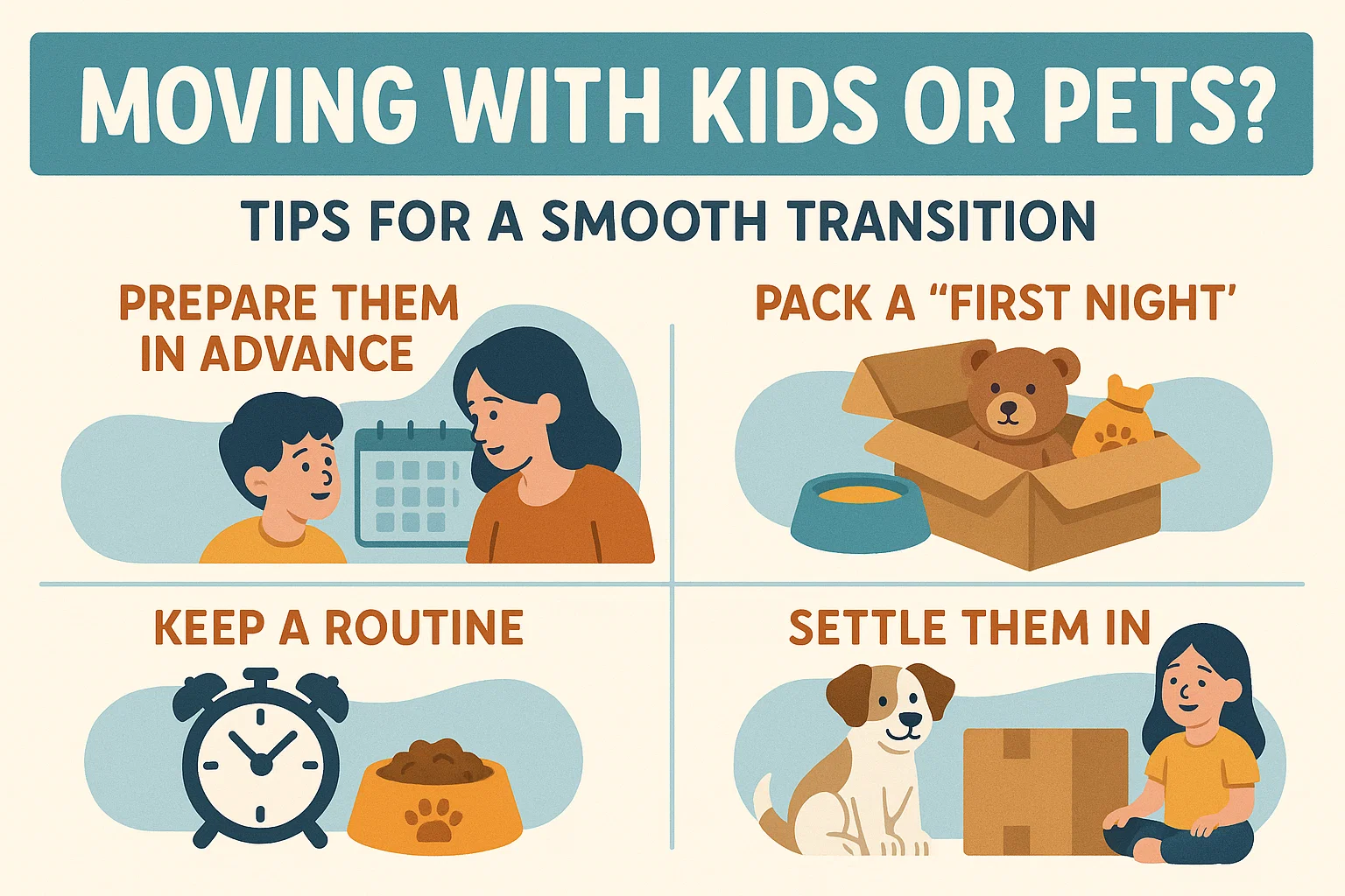 Moving with Kids & Pets infographic