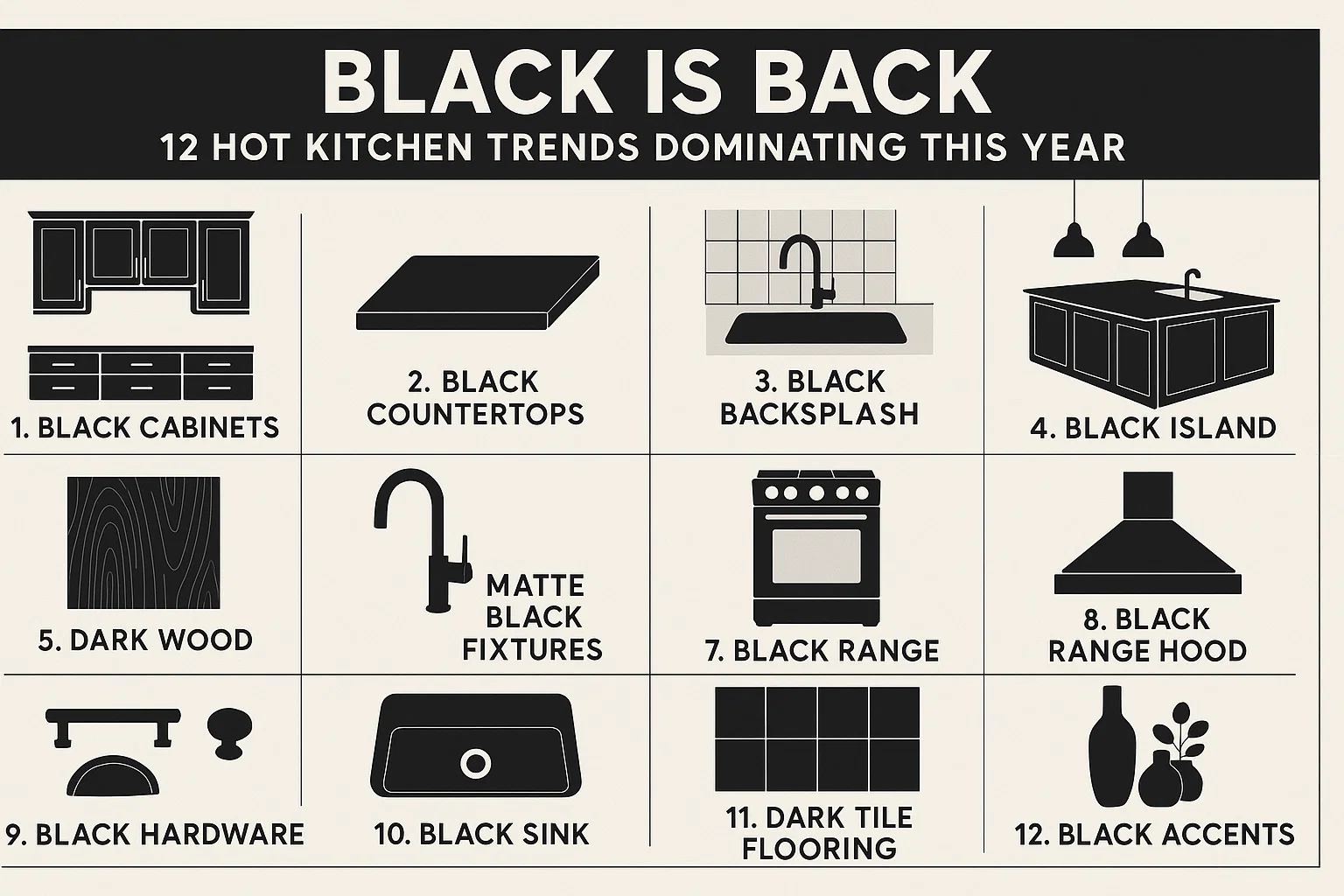Trendy Black Kitchens infographic