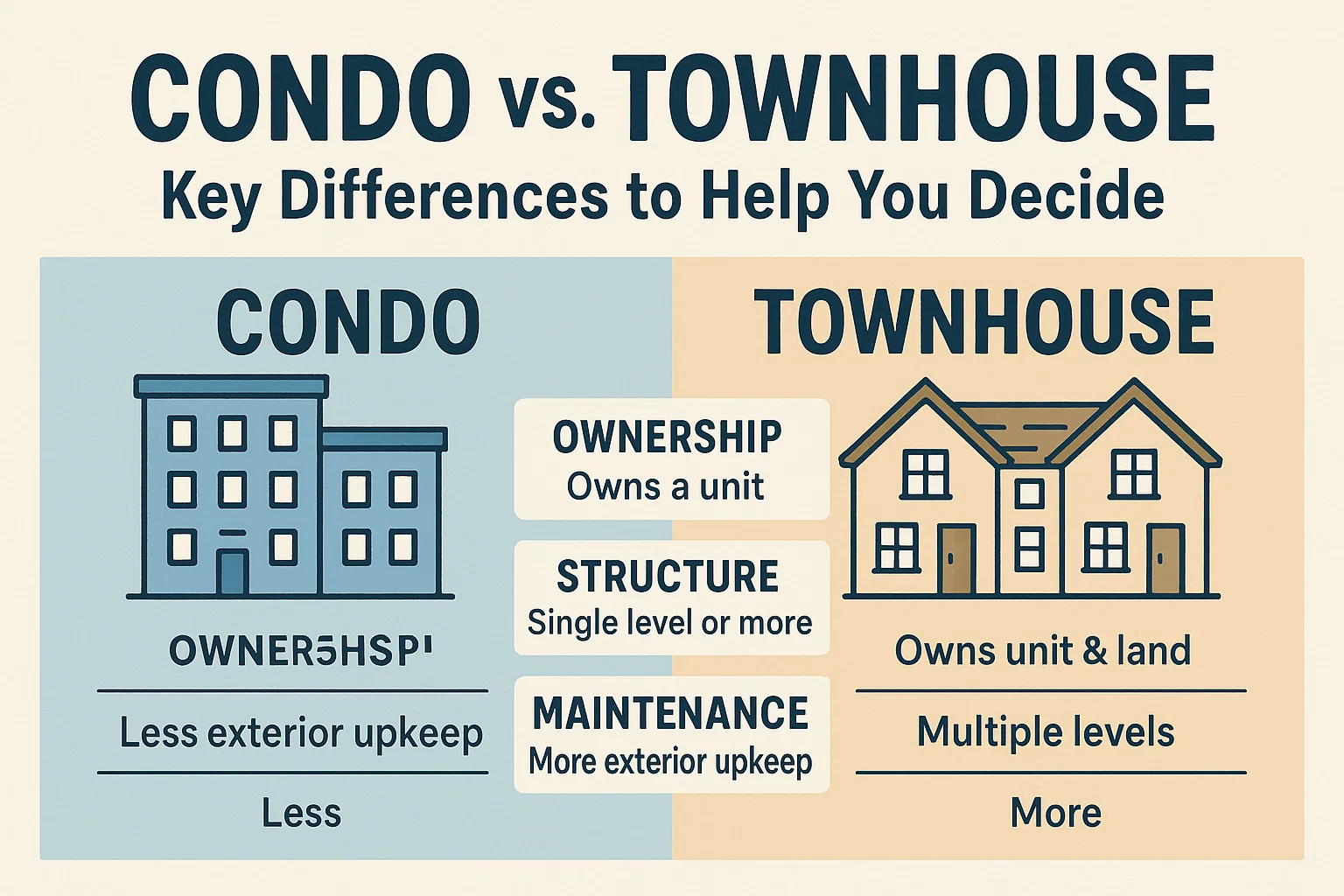 Condo vs. Townhouse Comparison infographic